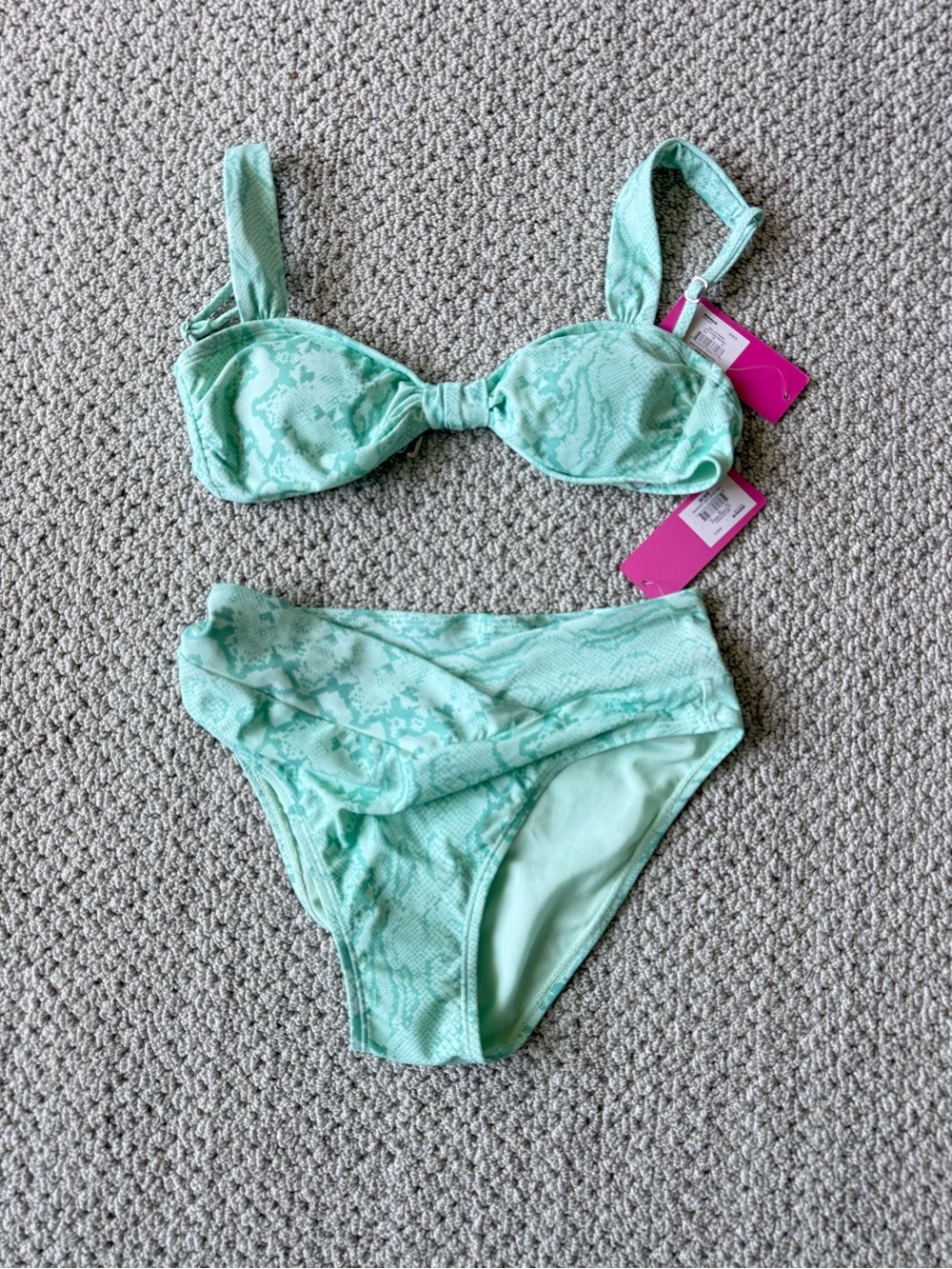 Ninety Mint Green Snake Print Bikini Bottoms